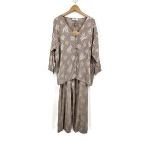 VTG 90s Neo Romantic Blouse and Pant Set Womens One Size Plus Taupe Floral